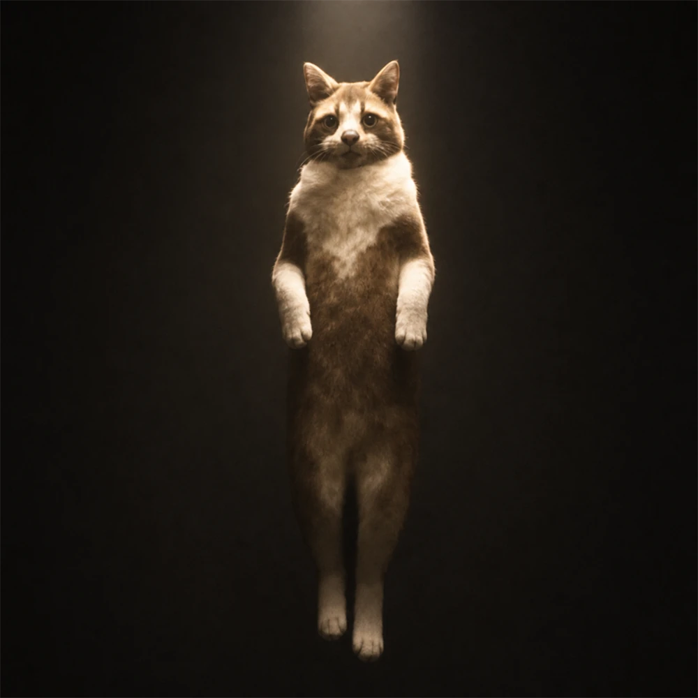Ascending Cat rising in a beam of light